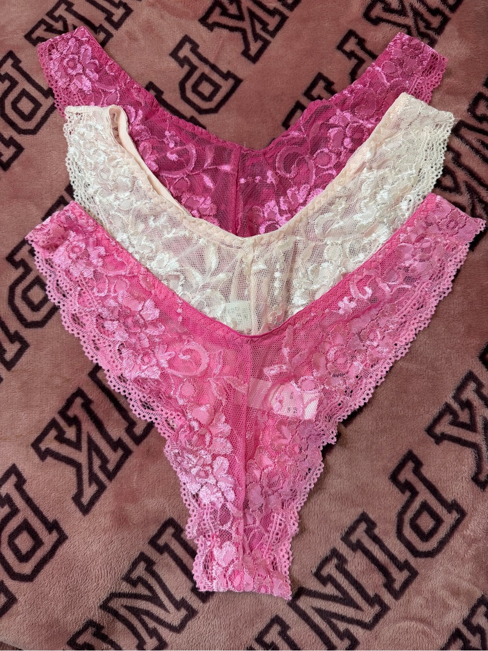Lace Thong Panty Set - 3 Pink Shades